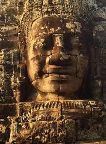 One of many giant heads carved out of stone in the ancient Buddhist-Hindu complex. How on earth did they manage to do this?
