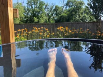 These lovely appendages belong to my good friend, Dana, who turned a feeding trough into an above-ground pool on her back deck. Hell YES!