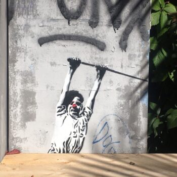 This wonderful graffiti-illustration at the Rote Fabrik Art Center in Zürich is actually quite tiny. Boy, can I relate to that clown's expression!