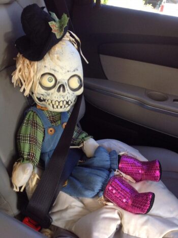 This is Edwin, a googly-eyed skeleton that we somehow adopted as a family mascot. Check out those hot pink boots...KILLER!